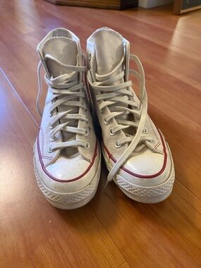 Converse All Stars High-Top Canvas Sneakers in Off-White with Red Trim